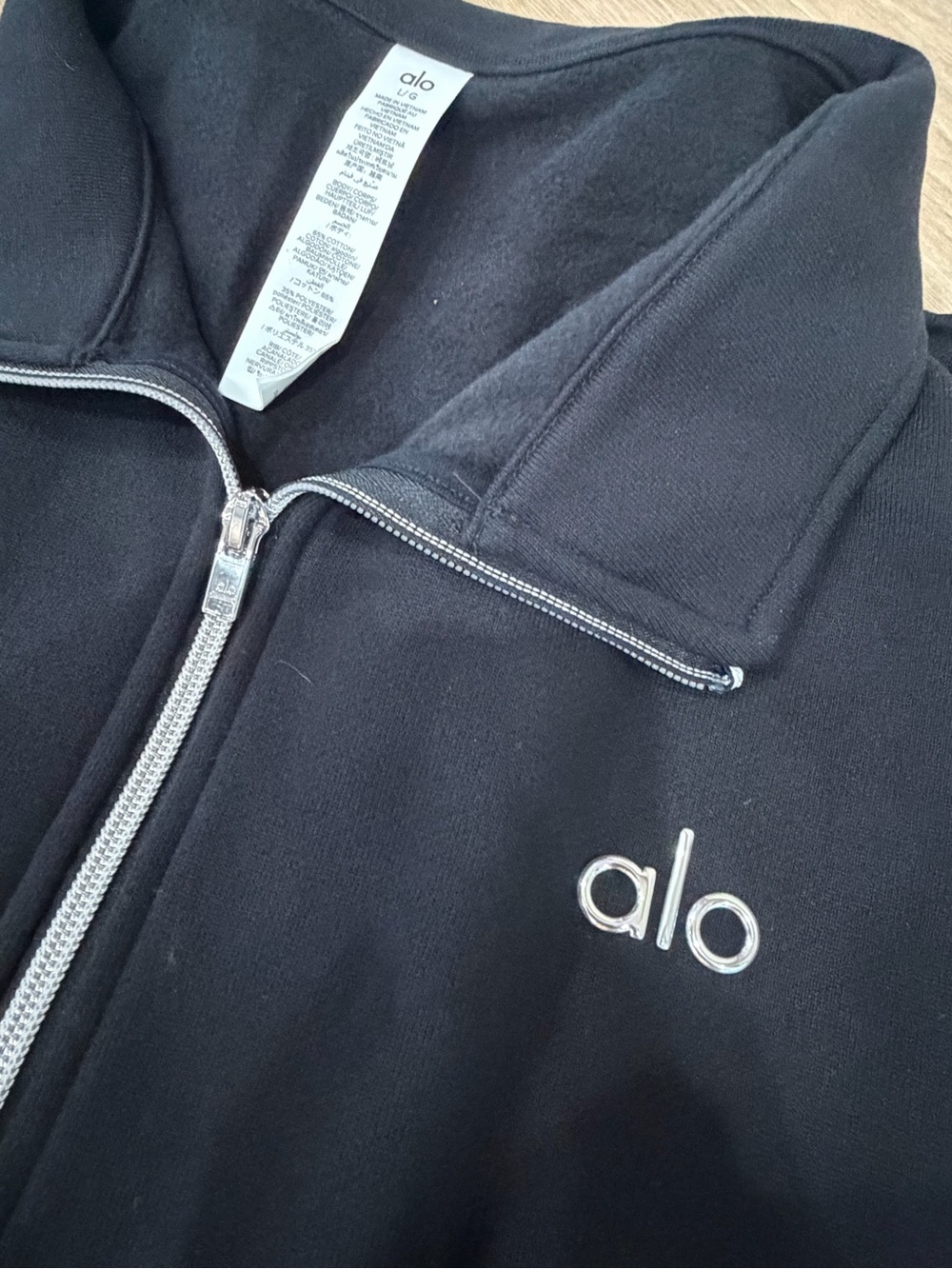 ALO Yoga Black Lightweight Zip-Up Jacket with Silver Logo